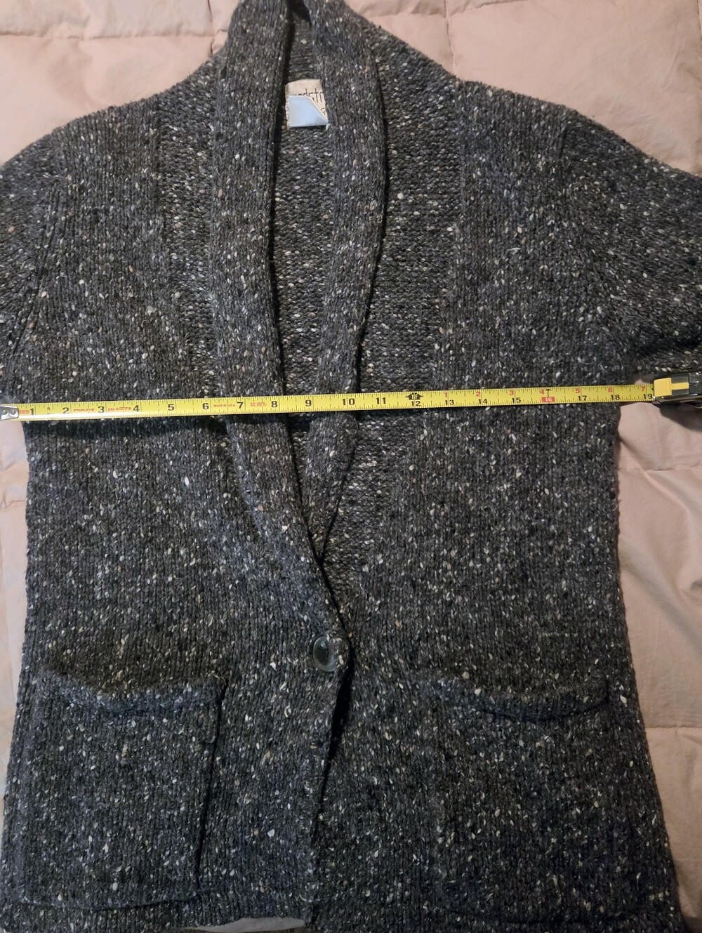 Vintage Nordstrom Gallery Wool Blend Speckled Shawl Collar Cardigan Sweater - Picture 7 of 8